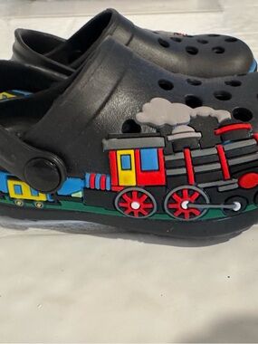 Black Kids Train Crocs with Red & Yellow Train Accent